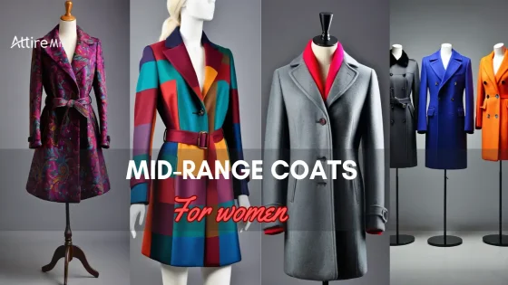 Colorful collection of mid-range women's coats on display