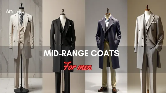 Four Mid-Range Coats For men in various colours and styles displayed on mannequins