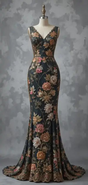 Black floral gown perfect for evening events