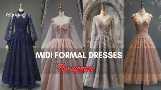 Collection of four unique midi formal dresses for women