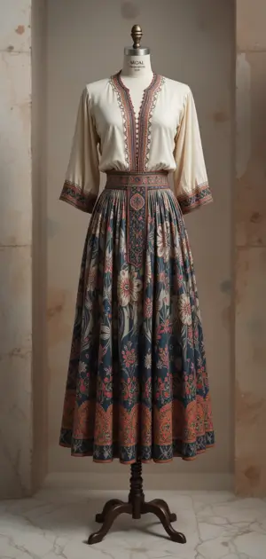 A showcase of intricately designed midi skirts with artistic details.