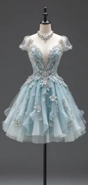 Light blue mini dress embellished with flowers