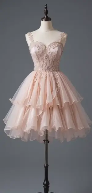 Blush pink mini dress with lace details