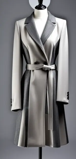 Two-tone grey belted coat on mannequin