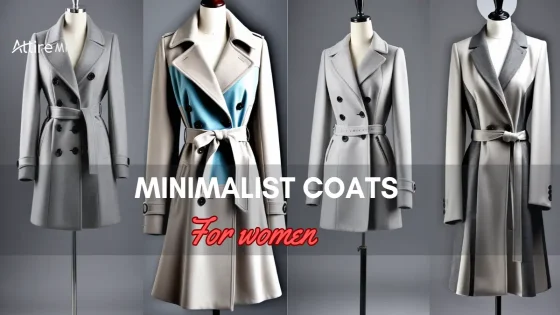 Four Minimalist Coats For Women on mannequins, showcasing different styles for women