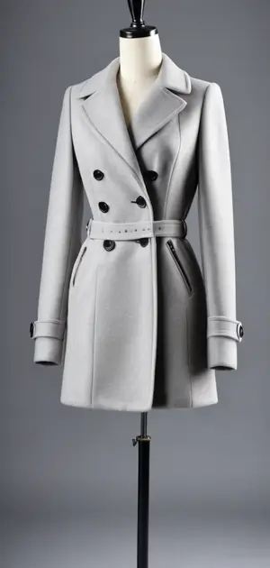 Grey double-breasted coat on mannequin