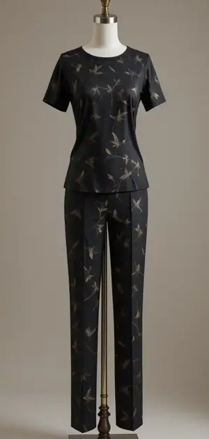 Mannequin wearing a black T-shirt with star patterns and matching pants