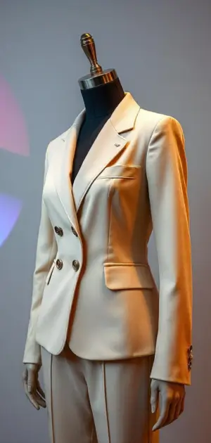 Cream double-breasted blazer with tailored fit