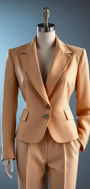 Women's peach-toned tailored blazer with matching trousers