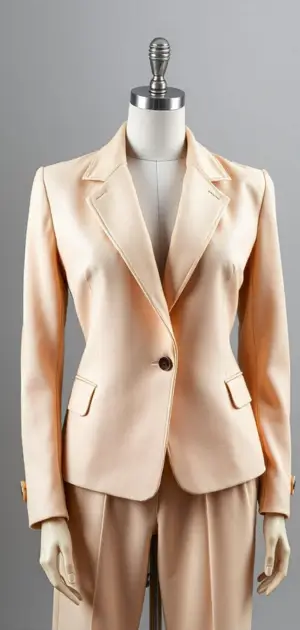 Beige structured blazer with single button detail and classic lapels