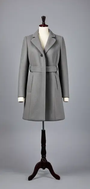 Grey double-breasted coat with belt