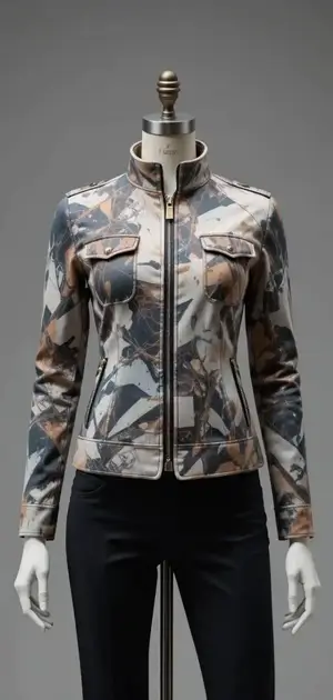 Chic, muted camouflage jacket with zip details.