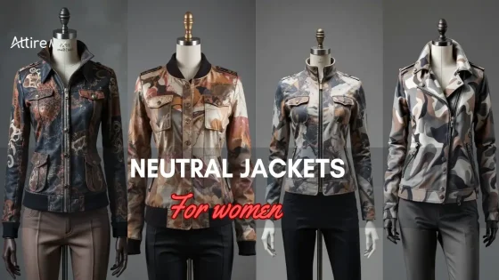 Collection of four stylish neutral jackets for women displayed on mannequins