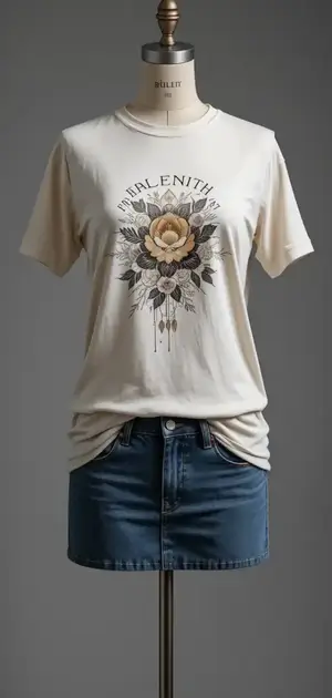 Cream t-shirt with large floral print on mannequin