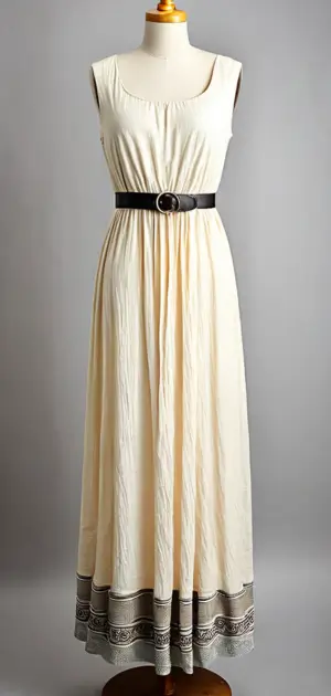 Textured gold maxi dress with a satin ribbon belt