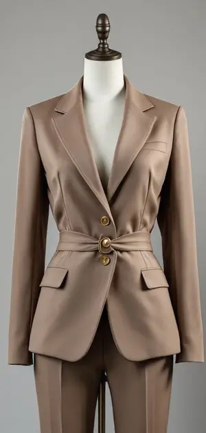 Brown blazer with a knotted belt for women