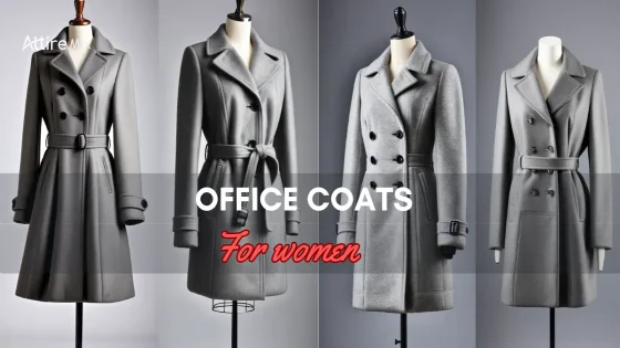 Collection of four stylish grey office coats for women on mannequins