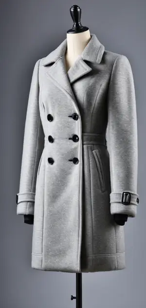 Double-breasted grey coat with belt for women