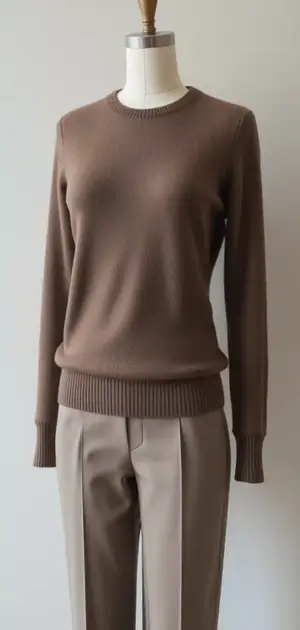 Mannequin in beige cable knit sweater and grey trousers