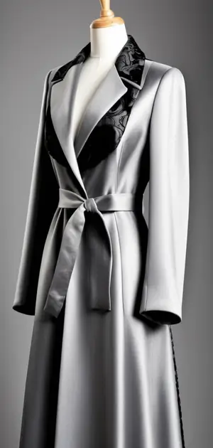 Sleek silver party coat with satin lapels for women