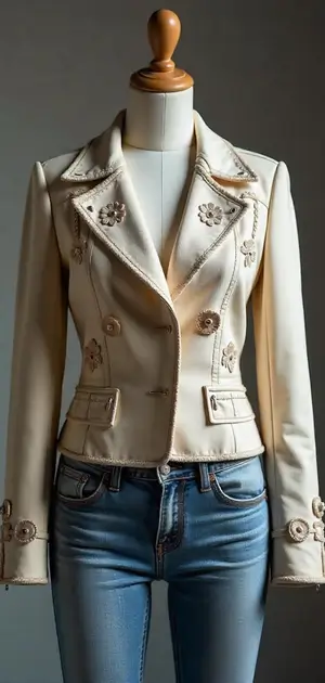 Cream jacket with ornate embroidery and embellishments