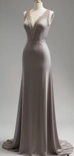 Cream maxi dress with delicate embroidery on display