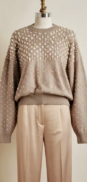 Elegant beige sweater and trousers on a mannequin