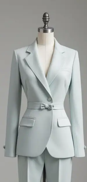 Light grey pastel blazer with bow belt detail