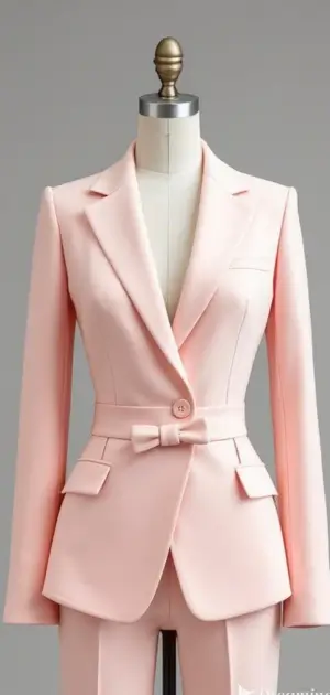 Pastel pink blazer with button detail and bow belt