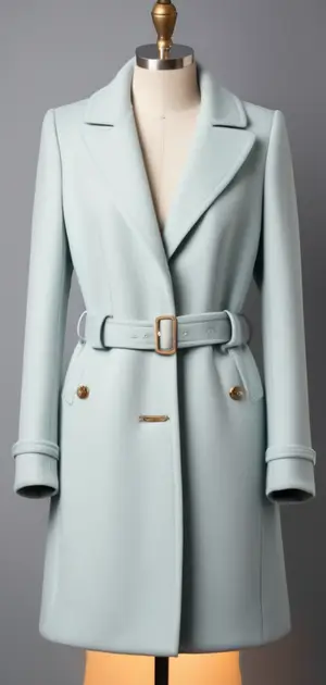 Light blue double-breasted coat with belt