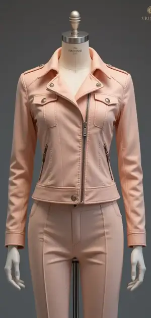 Bright pink jacket with zipper accents on mannequin