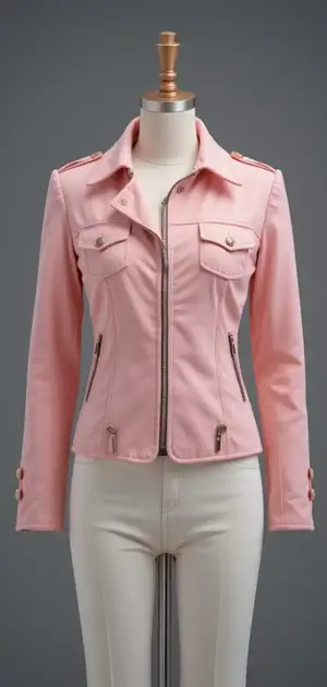 Light peach motorcycle jacket on mannequin