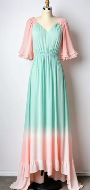 Mint maxi dress with soft pink hem for elegant evenings