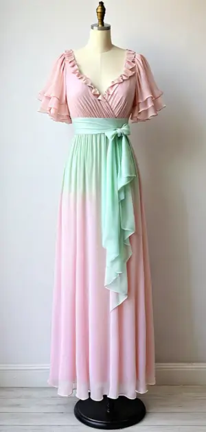 Pastel pink and mint maxi dress with flowing sash