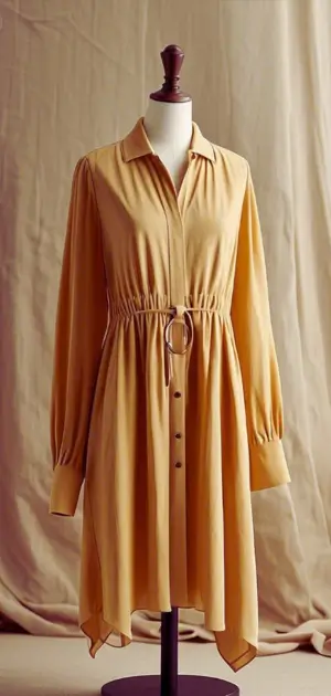 Women’s midi shirt dress with a belt.
