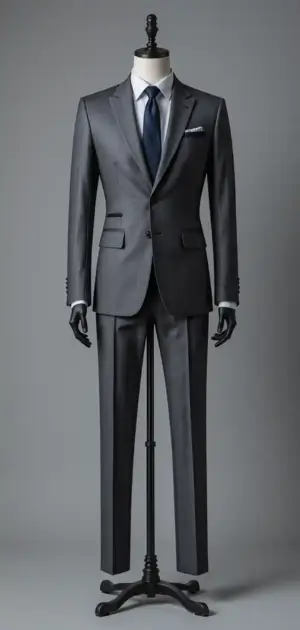 Dark gray suit with black shoes