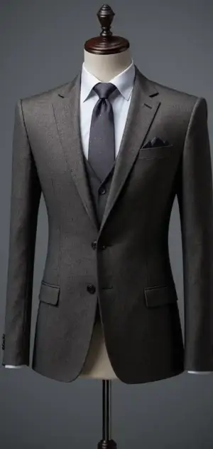 Charcoal gray suit with a blue tie
