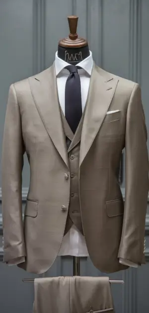 Beige performance stretch three-piece suit