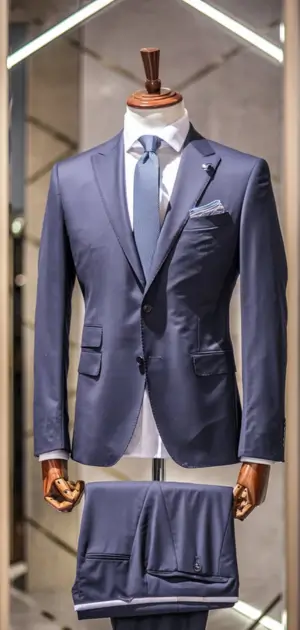 Modern performance stretch suit in blue