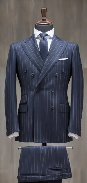 Blue pinstripe suit with double-breasted jacket