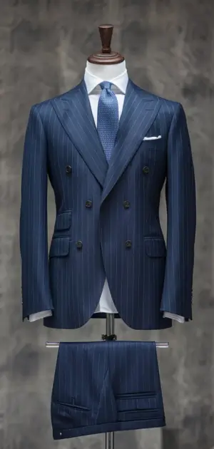 Slim fit blue pinstripe suit on elegant display