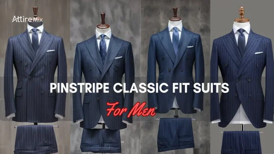 Collection of blue Pinstripe Classic Fit Suits for men in various shades