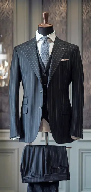 Charcoal grey pinstripe suit with waistcoat
