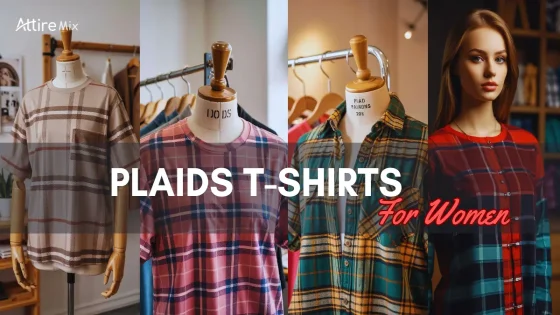 Woman wearing red plaid t-shirt and jeans on a fall day