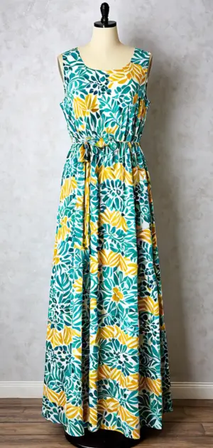Floral patterned green and yellow maxi dress