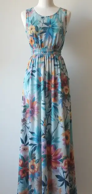 Sleeveless maxi dress with soft floral print