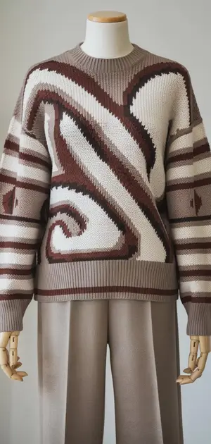 Mannequin displaying a polyester sweater with a dynamic zigzag pattern