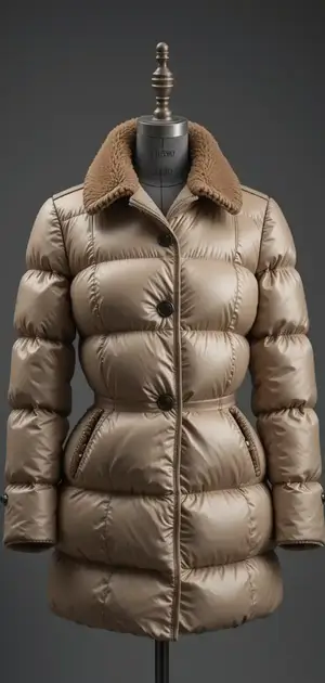 Brown fur-trimmed puffer coat