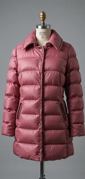 Pink puffer coat on mannequin