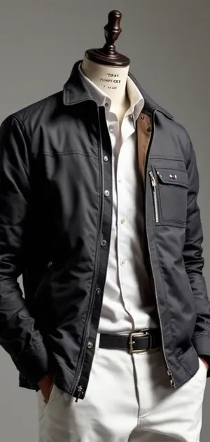 Black Ralph Lauren jacket with a zippered pocket, styled over a white shirt